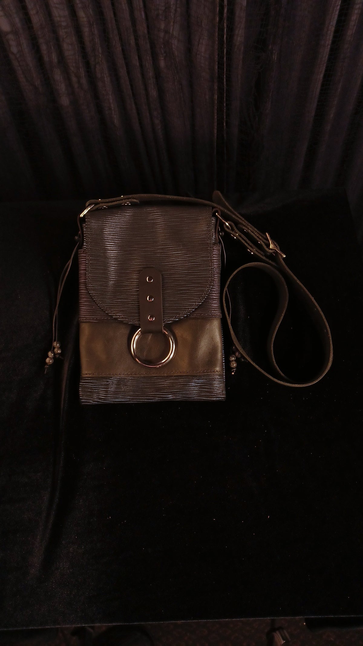 Small Night Rider Textured Midnight Blue Leather Crossbody Bag - Western Gothic Biker Purse | SoulBound Leather 235