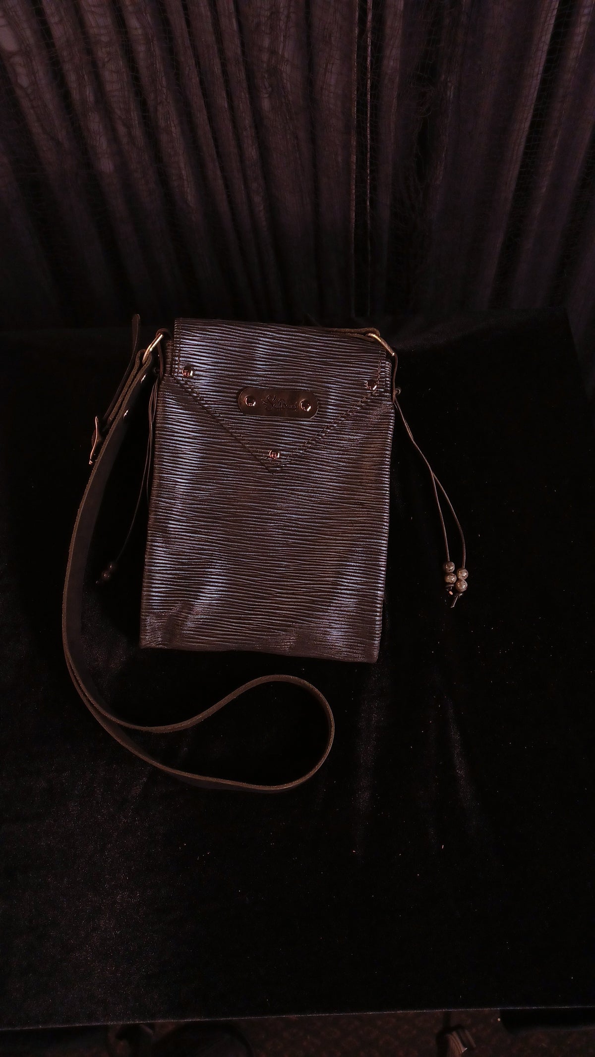 Small Night Rider Textured Midnight Blue Leather Crossbody Bag - Western Gothic Biker Purse | SoulBound Leather 235