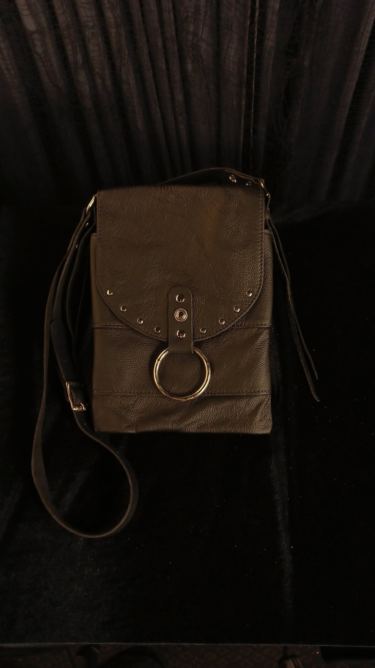 Standard Night Rider Leather Crossbody Bag - Studded - Western Gothic Biker Purse | SoulBound Leather 237