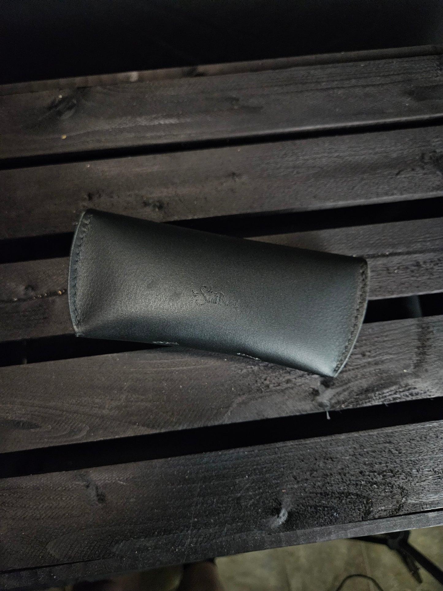 Glasses Case With Alligator Wrapped Snap. Black Leather & Baby Blue Alligator. Black Stitch. #12