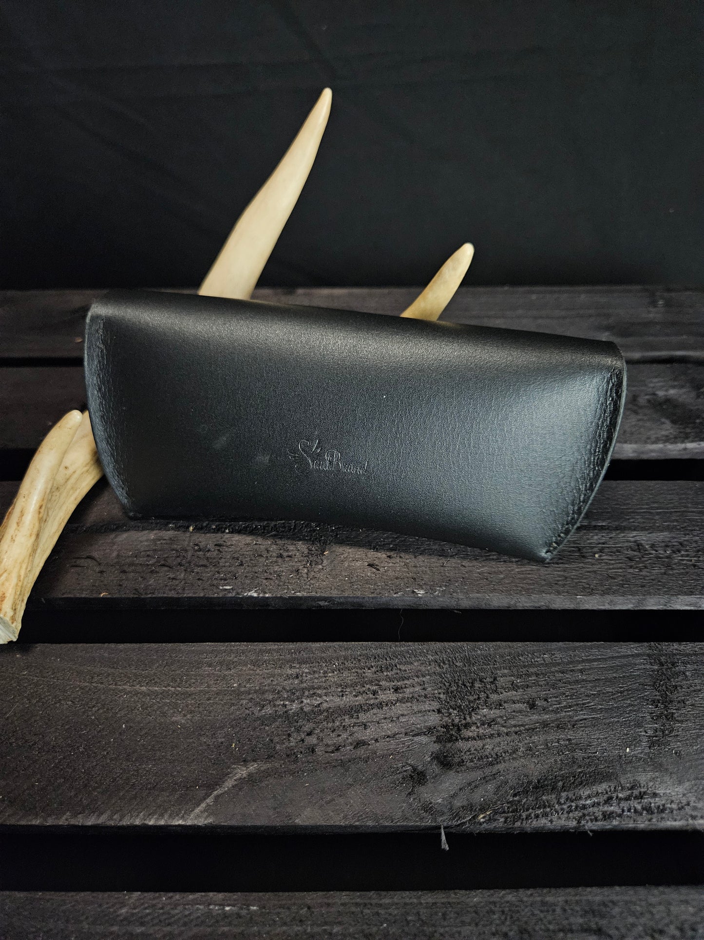 Glasses Case With Alligator Wrapped Snap. Black Leather & Baby Blue Alligator. Black Stitch. #12