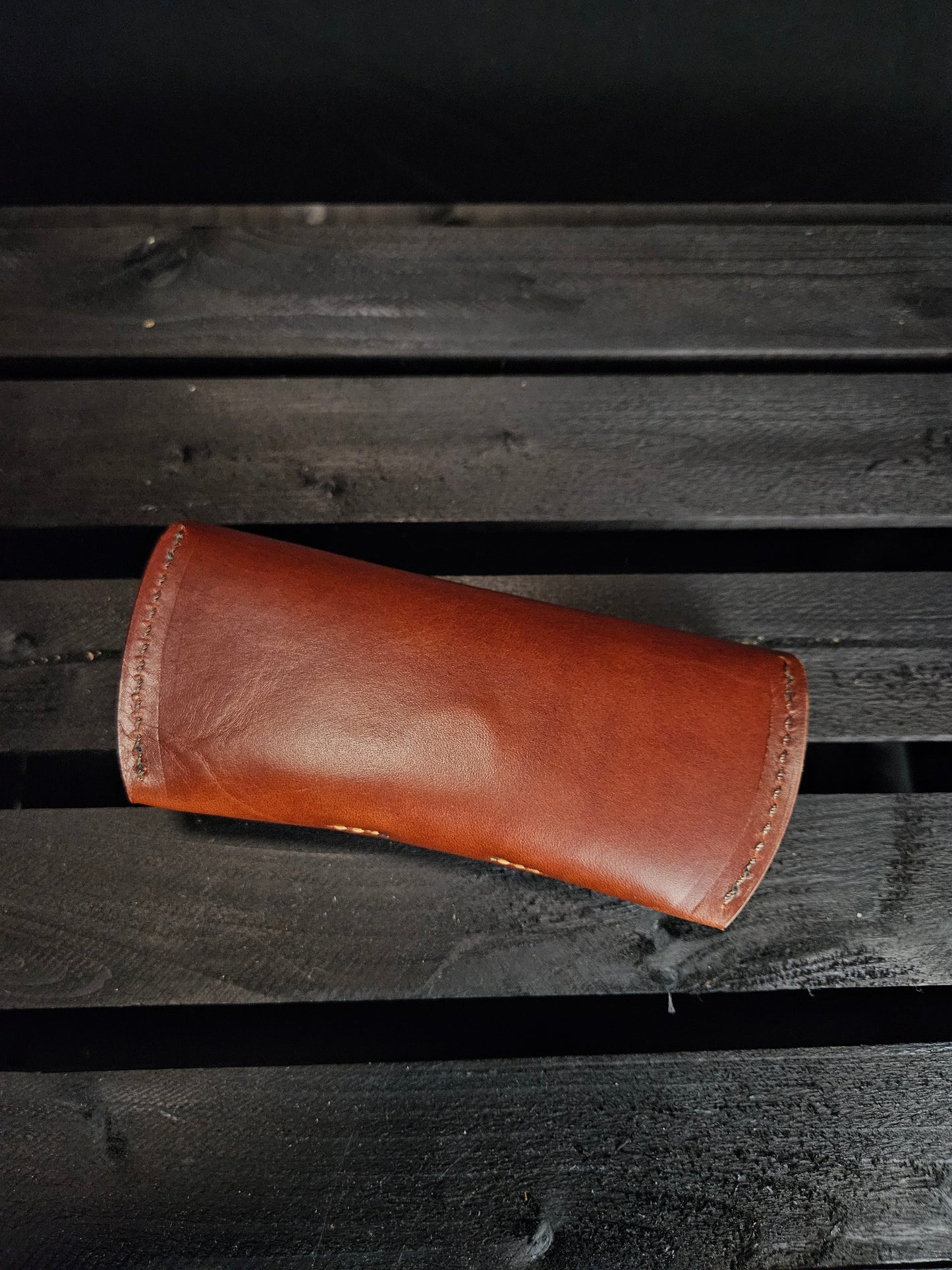 Glasses Case With Snap. Medium Brown English Bridle Leather. Brown Stitch. Brass Snap. #14