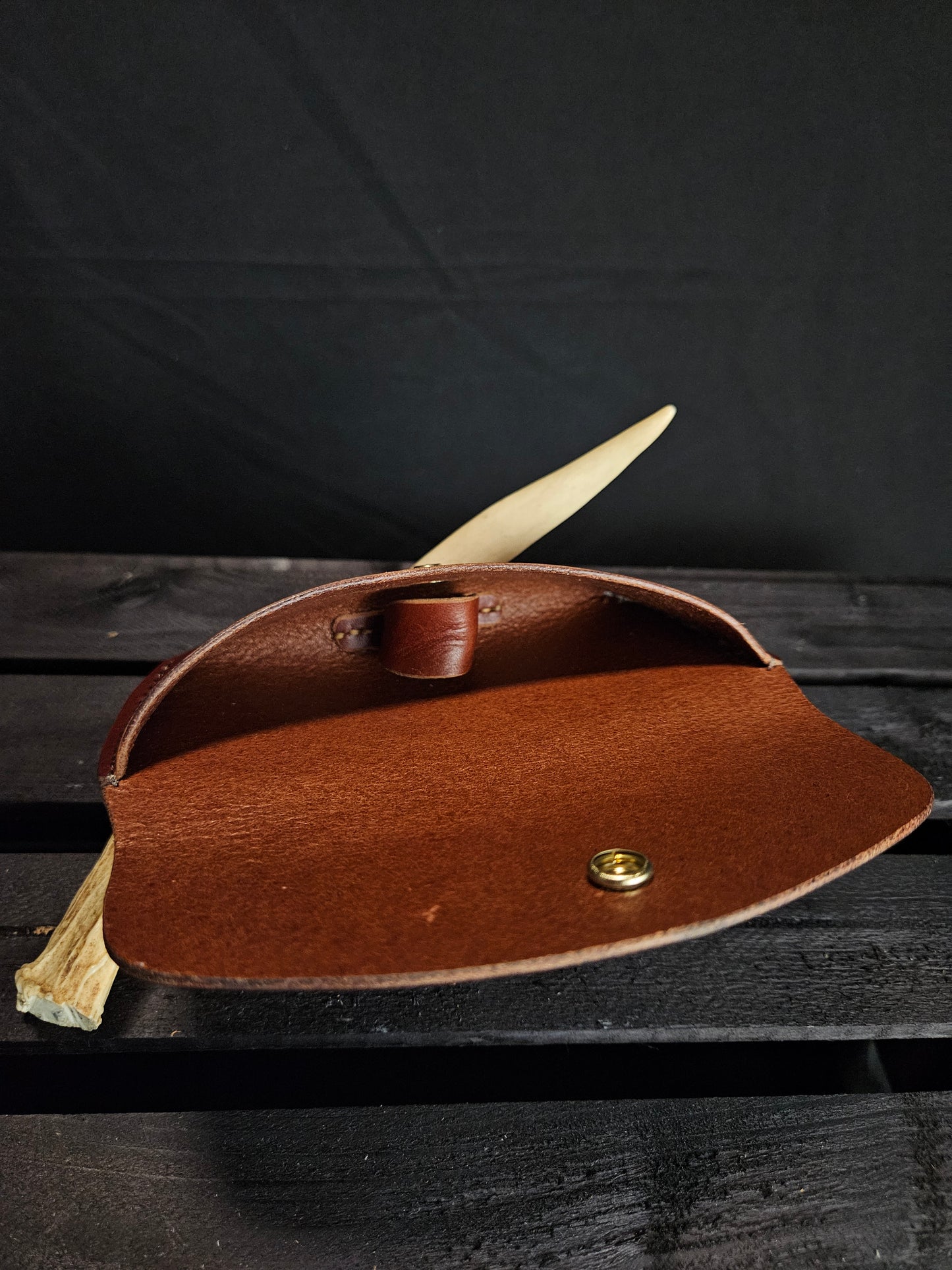 Glasses Case With Snap. Medium Brown English Bridle Leather. Brown Stitch. Brass Snap. #14