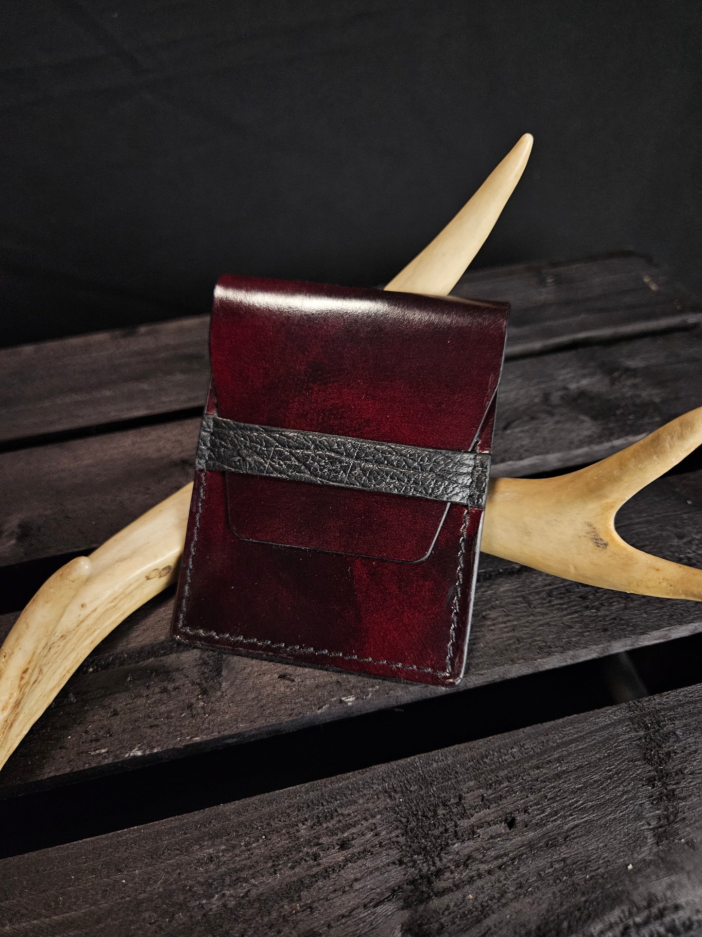 Vertial Flap Wallet. Dark Red. Shark. Black Stitch. #46