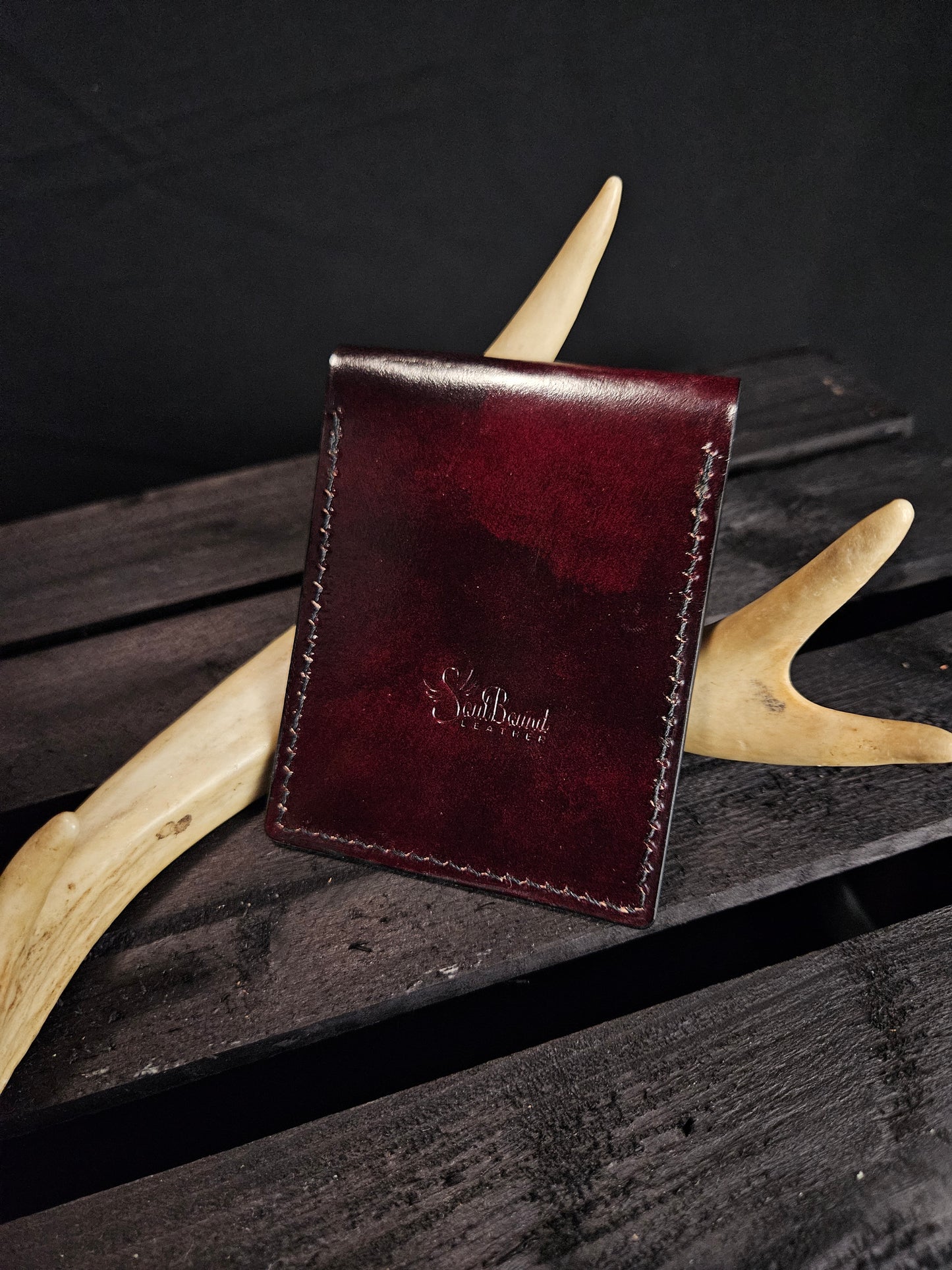 Vertial Flap Wallet. Dark Red. Shark. Black Stitch. #46