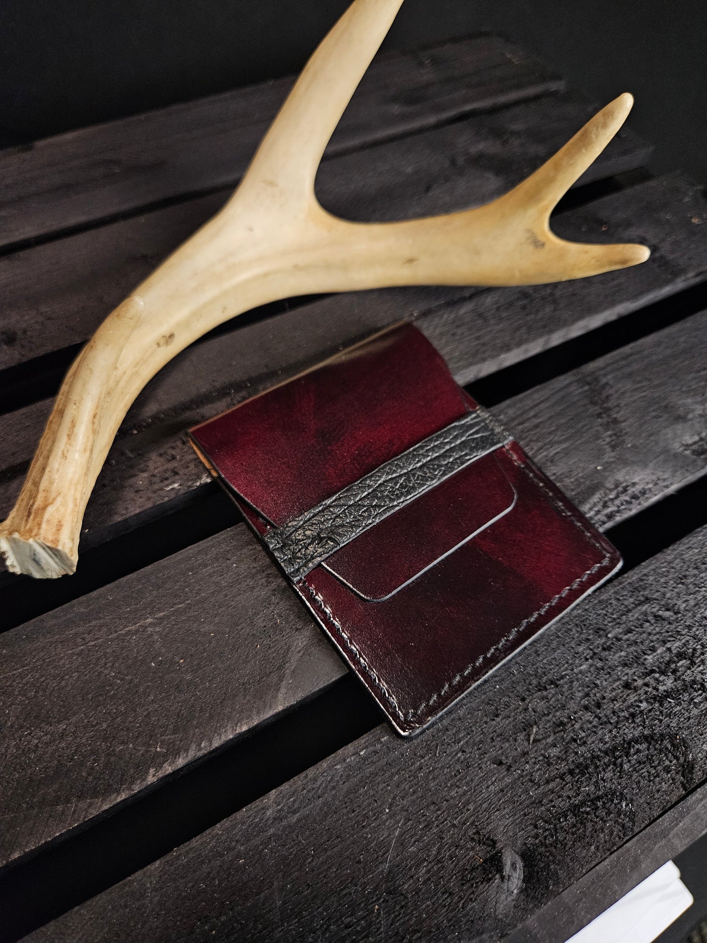 Vertial Flap Wallet. Dark Red. Shark. Black Stitch. #46