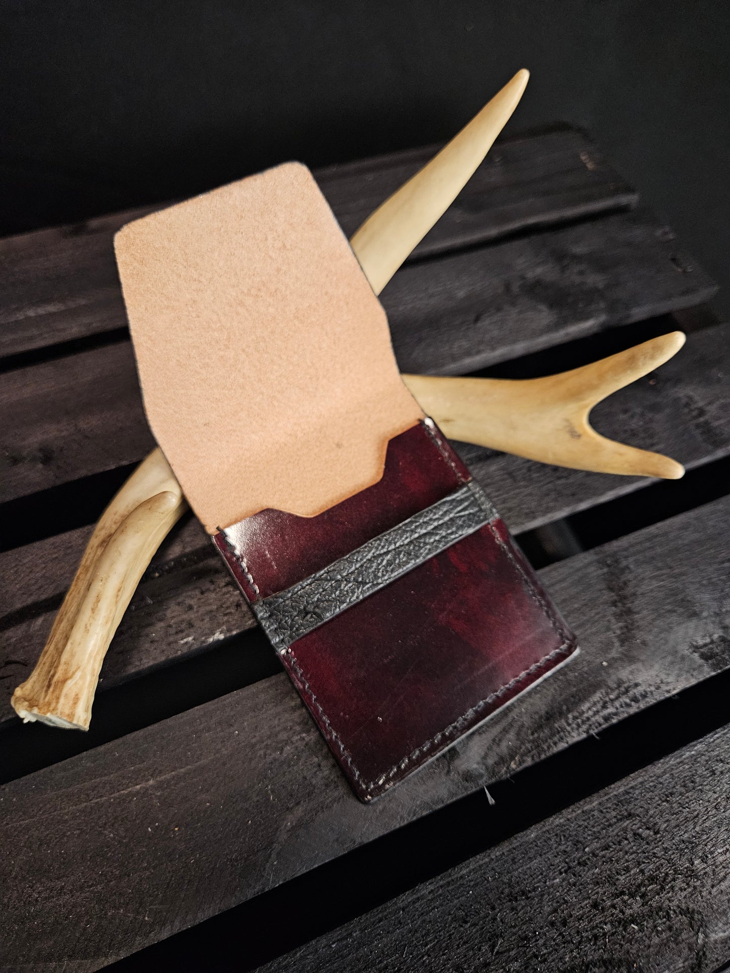 Vertial Flap Wallet. Dark Red. Shark. Black Stitch. #46