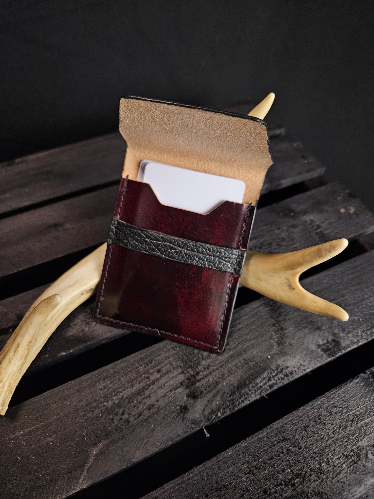 Vertial Flap Wallet. Dark Red. Shark. Black Stitch. #46