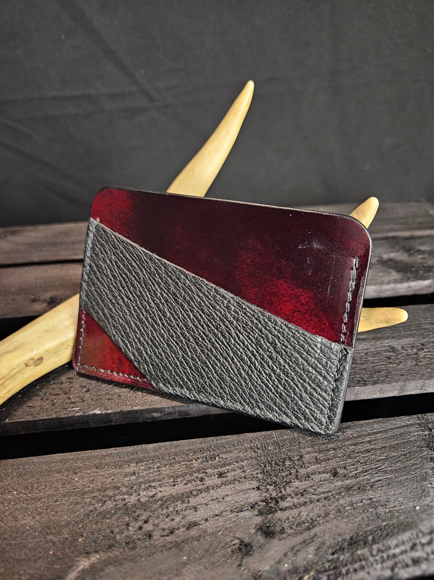 Gomer Card Wallet. Dark Red. Shark pocket. Black Stitch. #23