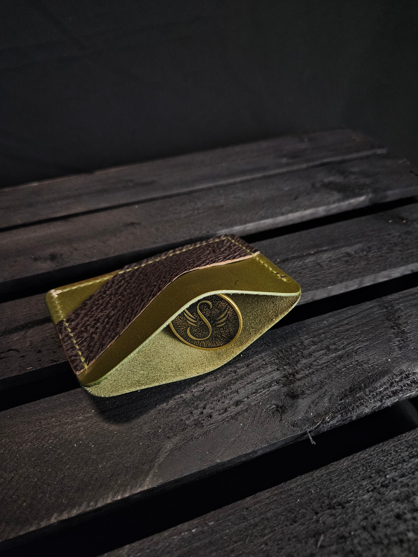 Gomer Card Wallet. Olive Green. Shark pocket. Olive Stitch. #24