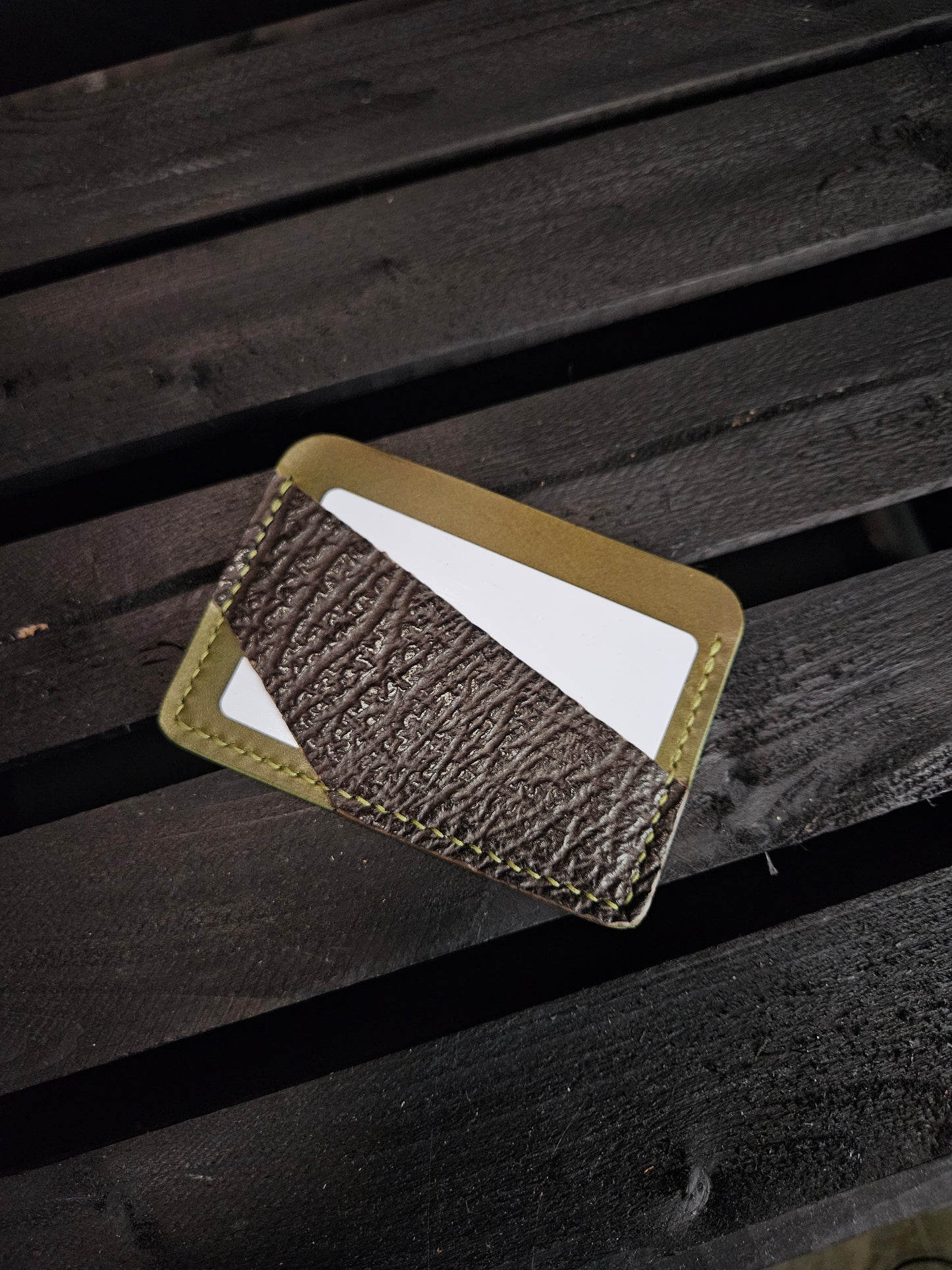 Gomer Card Wallet. Olive Green. Shark pocket. Olive Stitch. #24