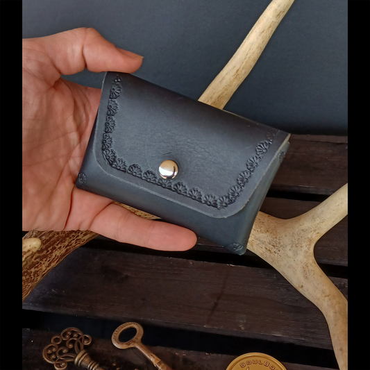 Folded Fate Wallet. Navy Blue. Border Stamp. 203