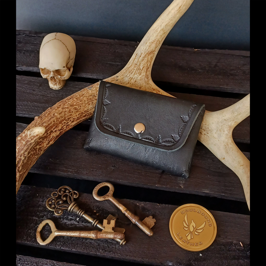 Folded Fate Wallet. Black. Border Stamp. 202