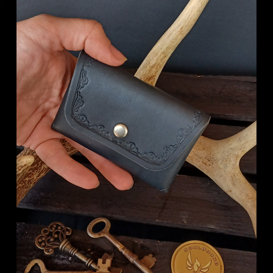 Folded Fate Wallet. Navy Blue. Border Stamp. 204