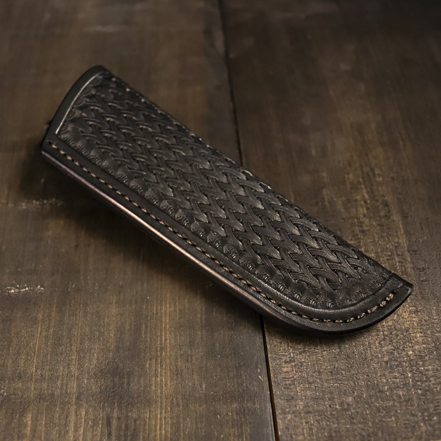 SBL4 Foldover Sheath. Y-Weave. Black. Brown Stitch.