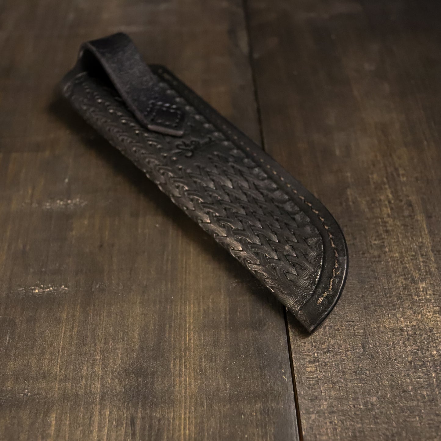 SBL4 Foldover Sheath. Y-Weave. Black. Brown Stitch.