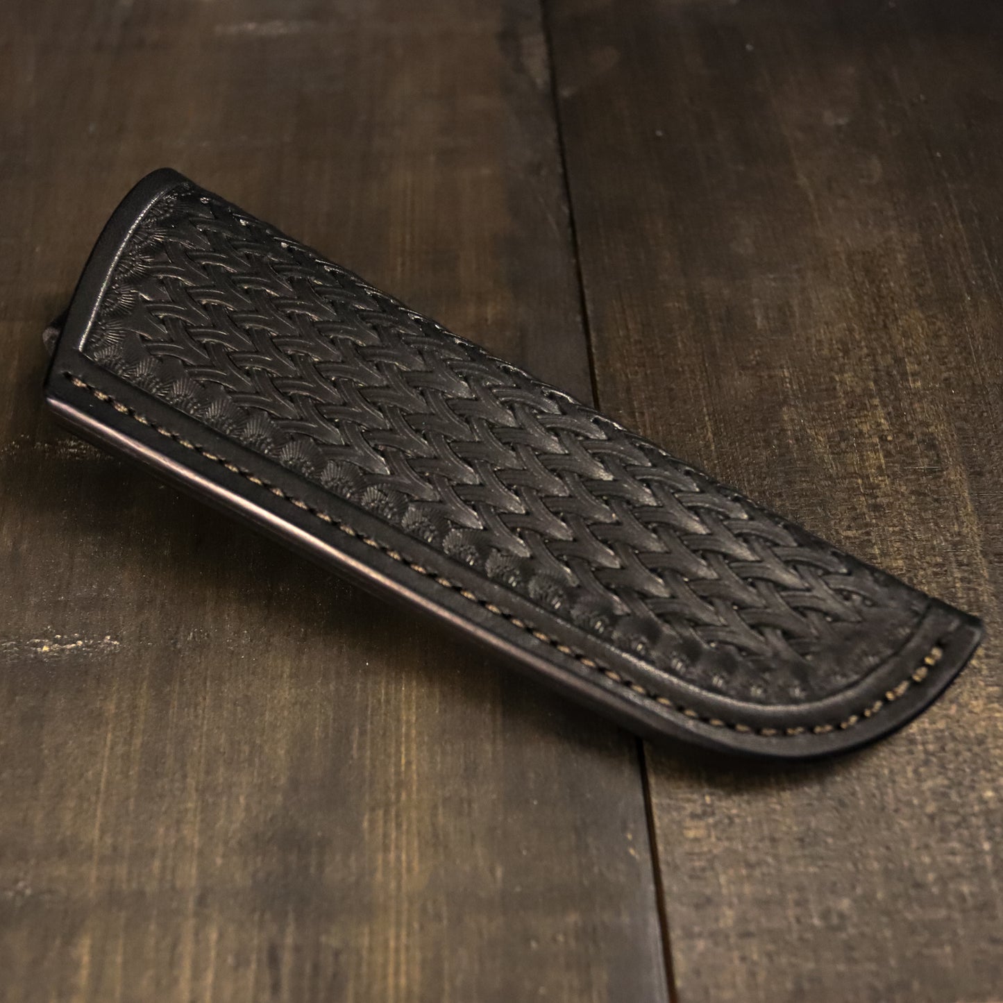 SBL4 Foldover Sheath. Y-Weave. Black. Brown Stitch.