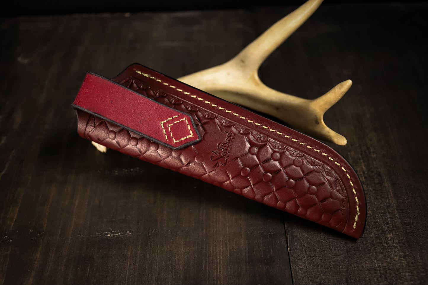 SBL4 Foldover Sheath. Quilted. Burgundy. Sand Stitch.