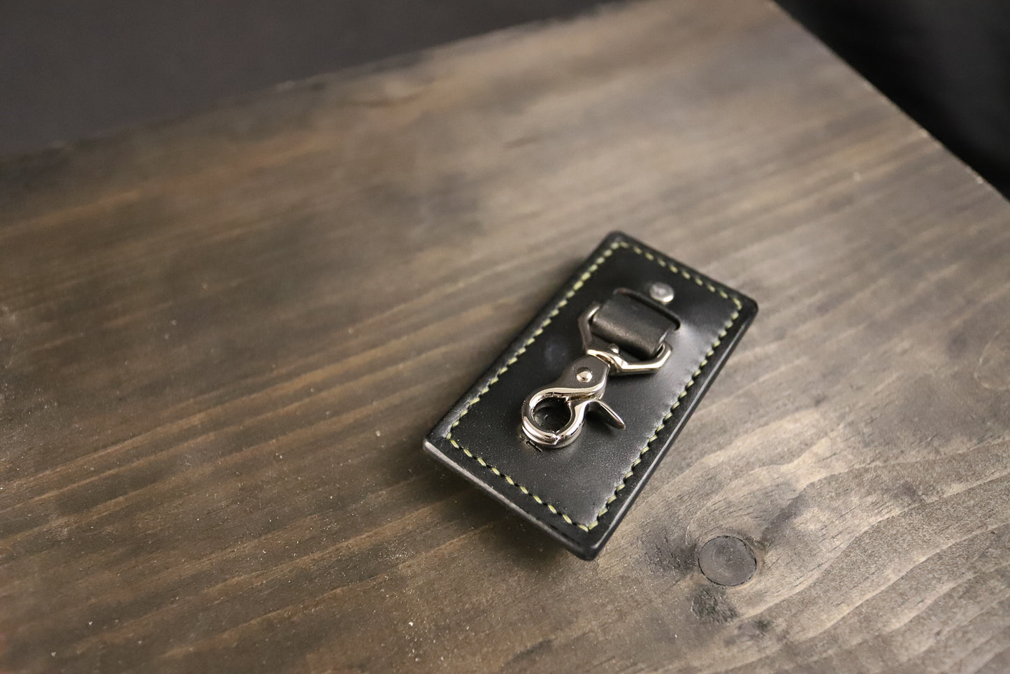 Belt Clip Key Chain. Black. Olive Stitch. 1