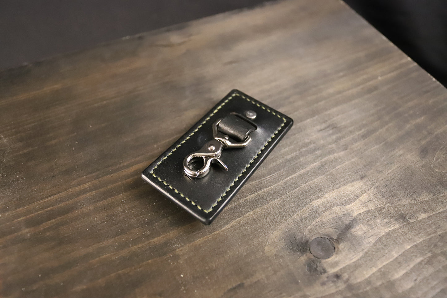 Belt Clip Key Chain. Black. Olive Stitch. 1