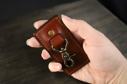 Belt Clip Keychain, Medium Brown, Brown Stitch, Antique Brass