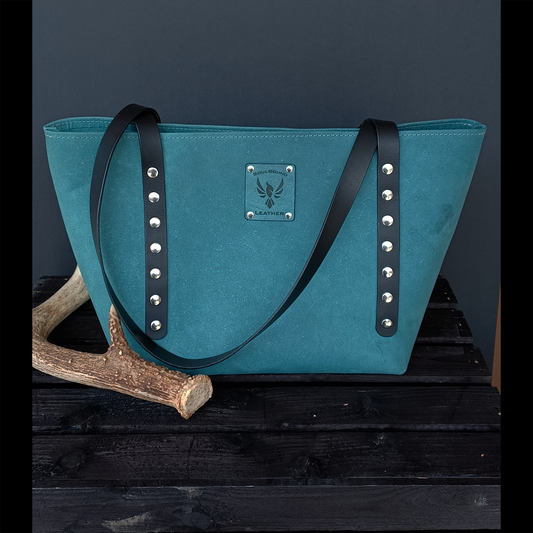 Dustwalker Tote - Small Slate Blue. Black Accents. Rivets & D Rings 206