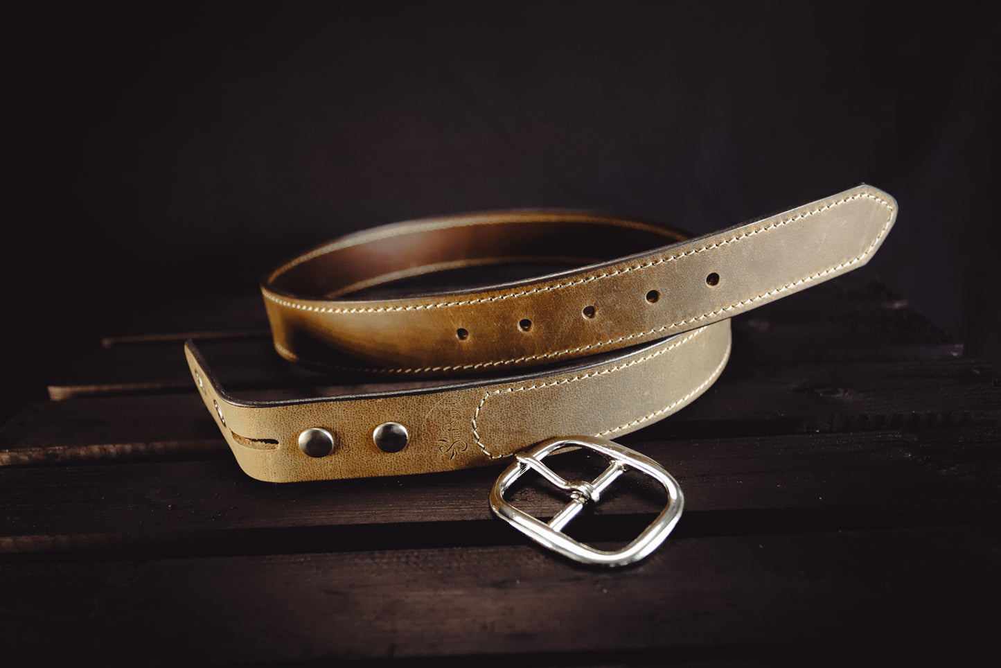 Buffalo Belt. Sand Stitch. Nickel Plate Buckle. #6