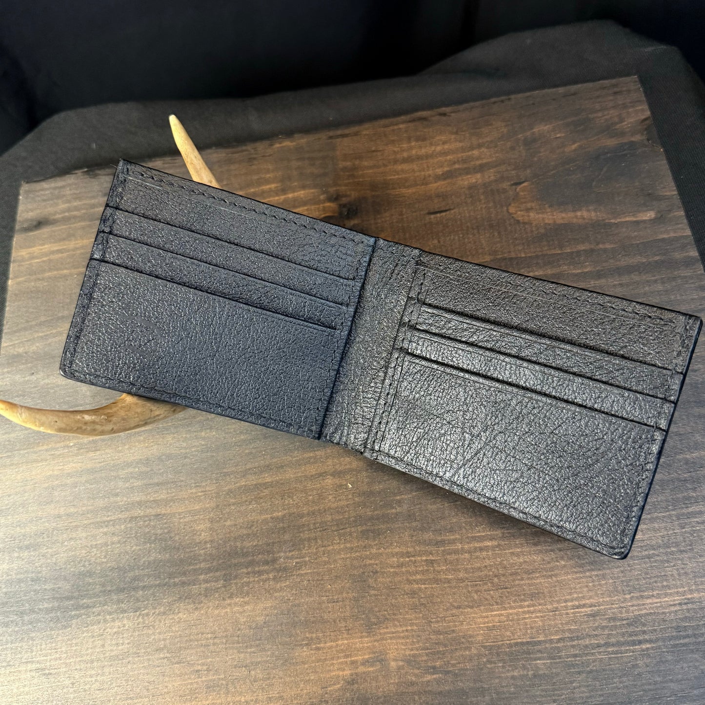 Buster Bifold Wallet. English Bridle Black. Black Interior. Black Stitch. #99