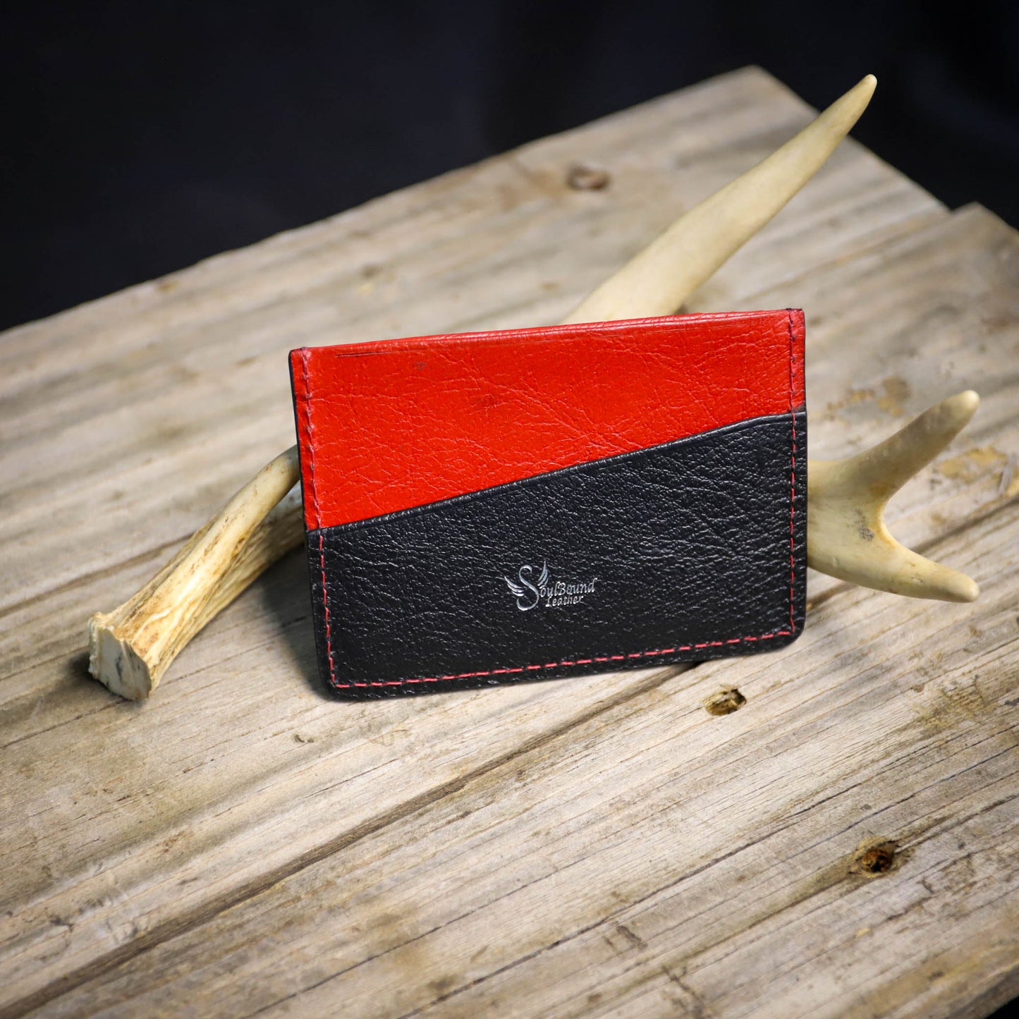 SBL Premium Card Wallet. Red & Black Pigskin. Red Stitch.