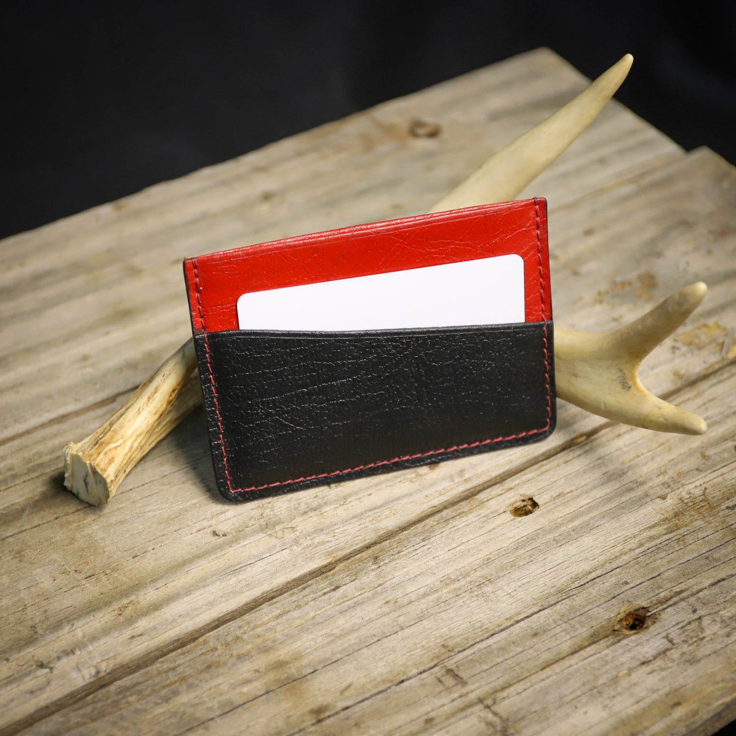 SBL Premium Card Wallet. Red & Black Pigskin. Red Stitch.