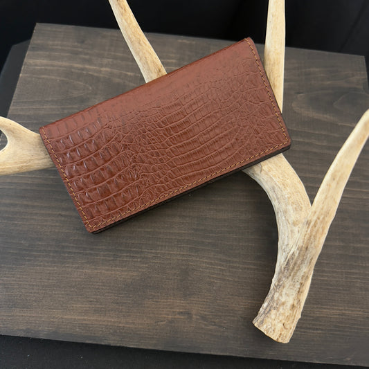 Checkbook Cover. Embossed Crocodile. Tan Stitch. #145