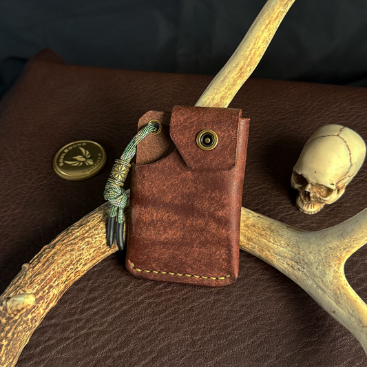 Tauren EDC Wallet Dark Brown Pueblo. Olive Green Buttero Pocket. Olive Green Stitch. #195