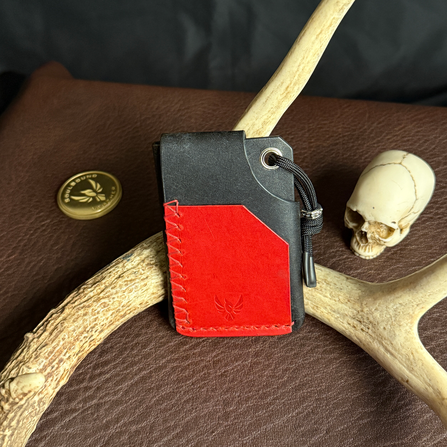 Tauren EDC Wallet Black Pueblo. Red Buttero Pocket. Red Stitch. #197