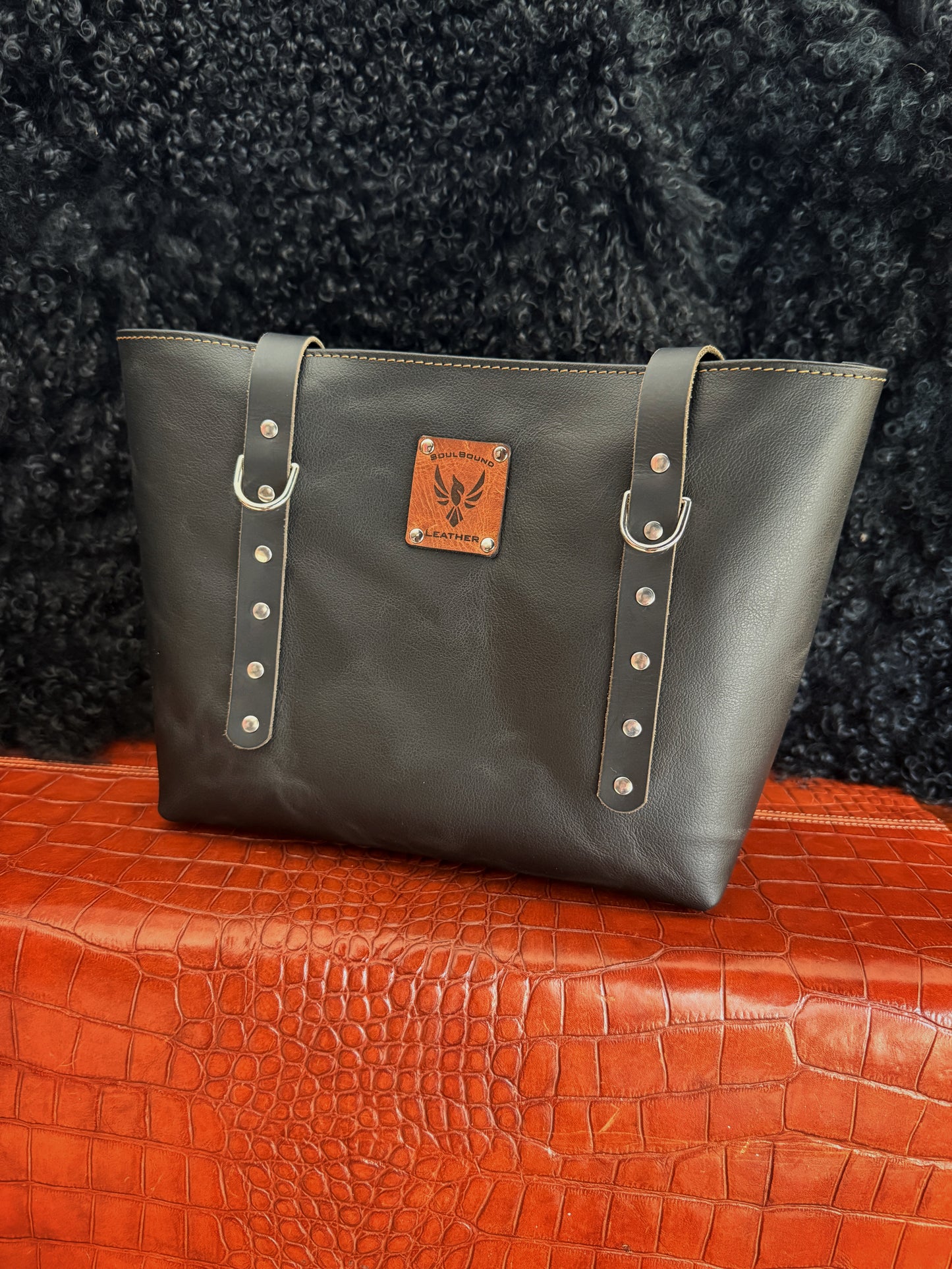 Dustwalker Tote - Small - Black Croc & Nickel