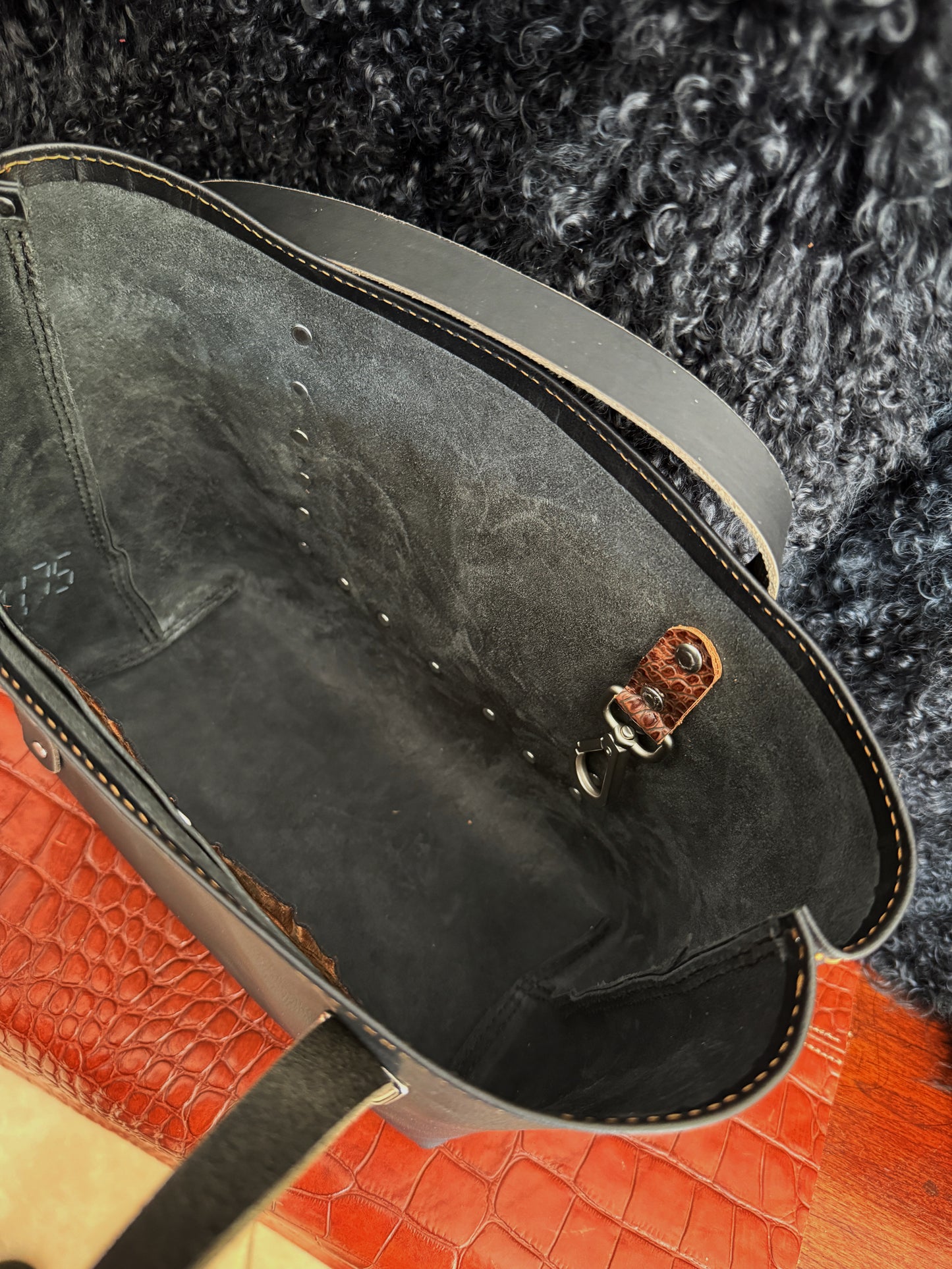 Dustwalker Tote - Small - Black Croc & Nickel