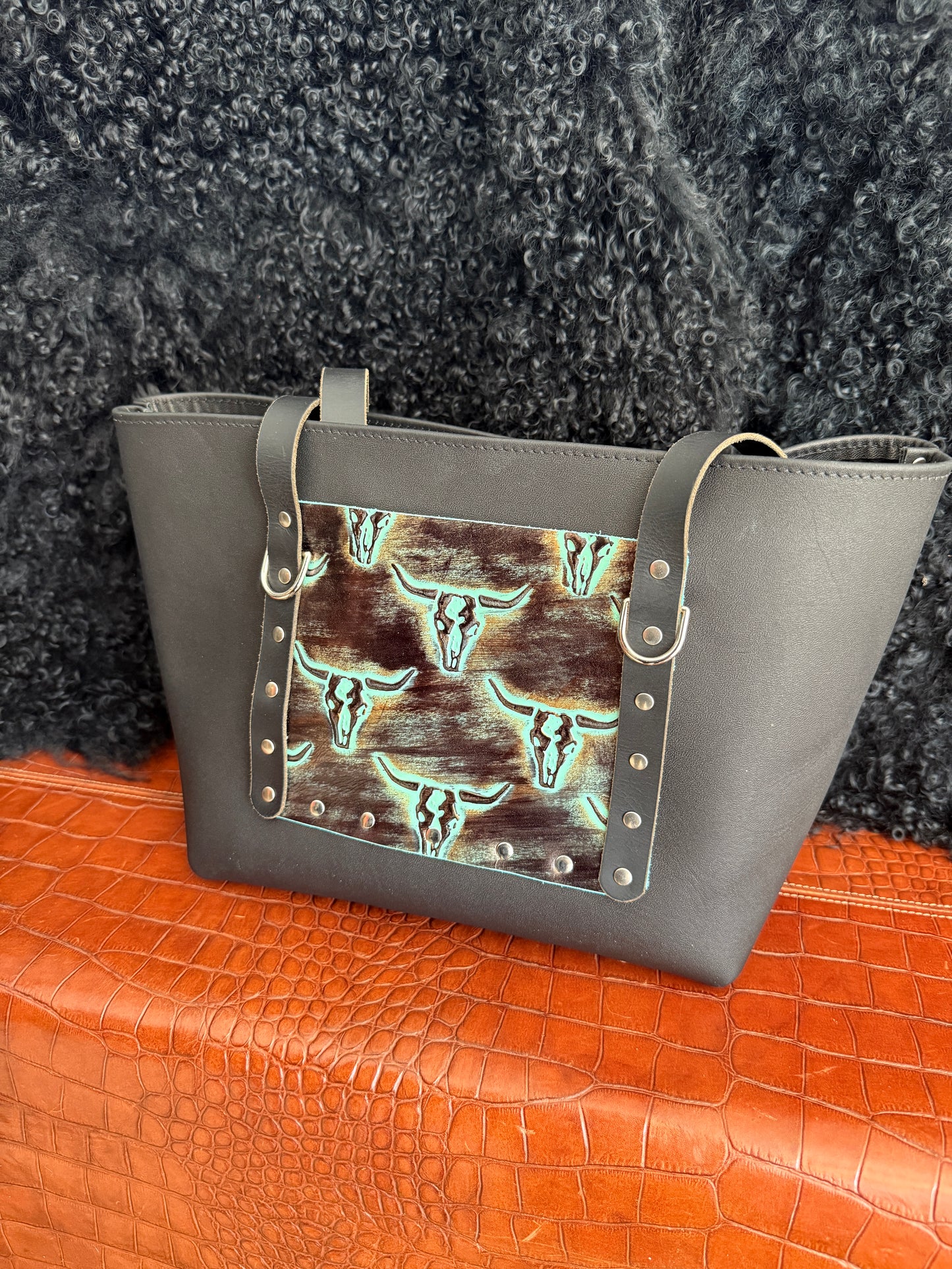 Dustwalker Tote - Small - Black with Turquoise Skull 213