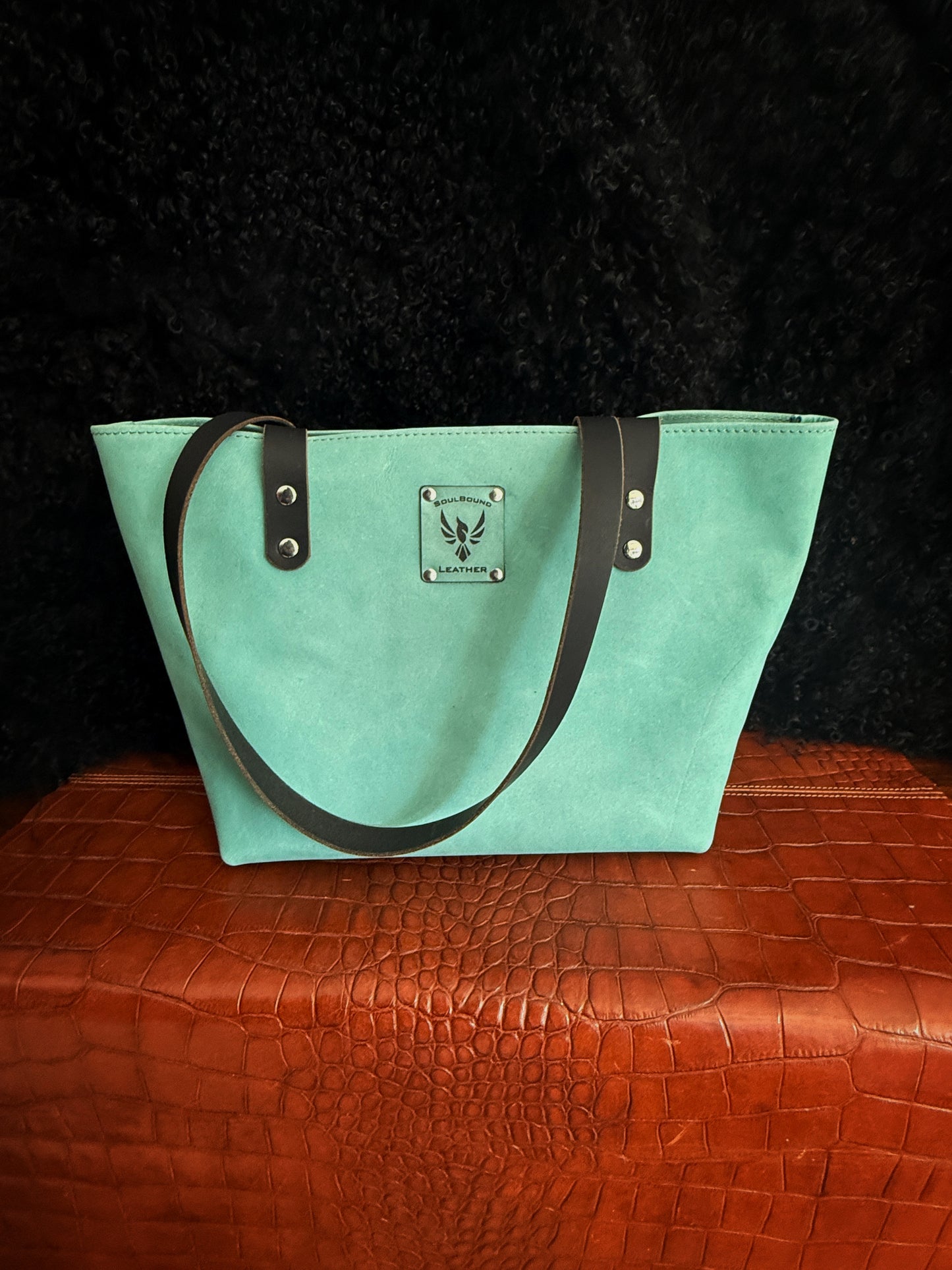 Dustwalker Tote - Small -Turquoise & Black with Skull Pocket 218