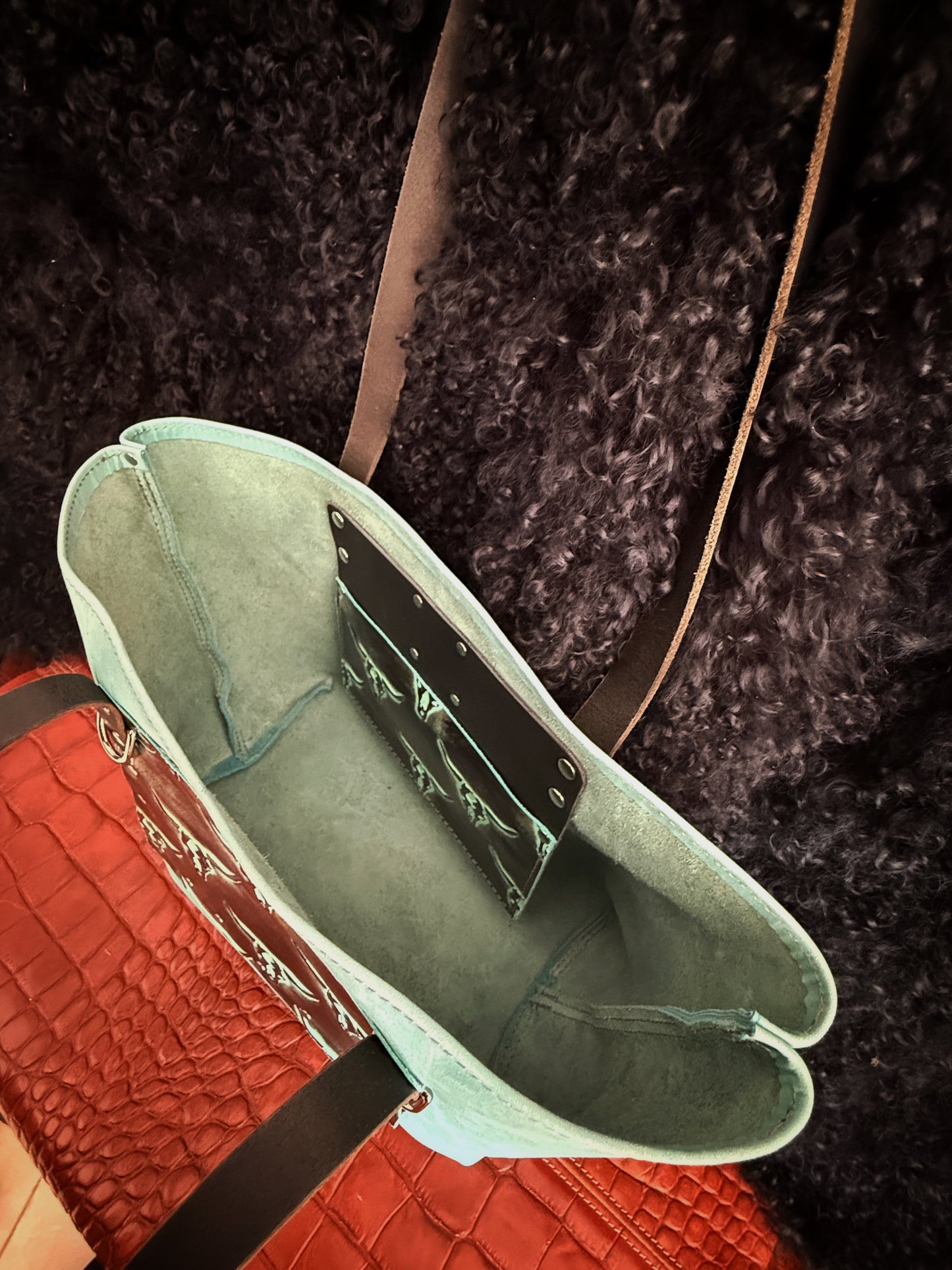 Dustwalker Tote - Small -Turquoise & Black with Skull Pocket 218