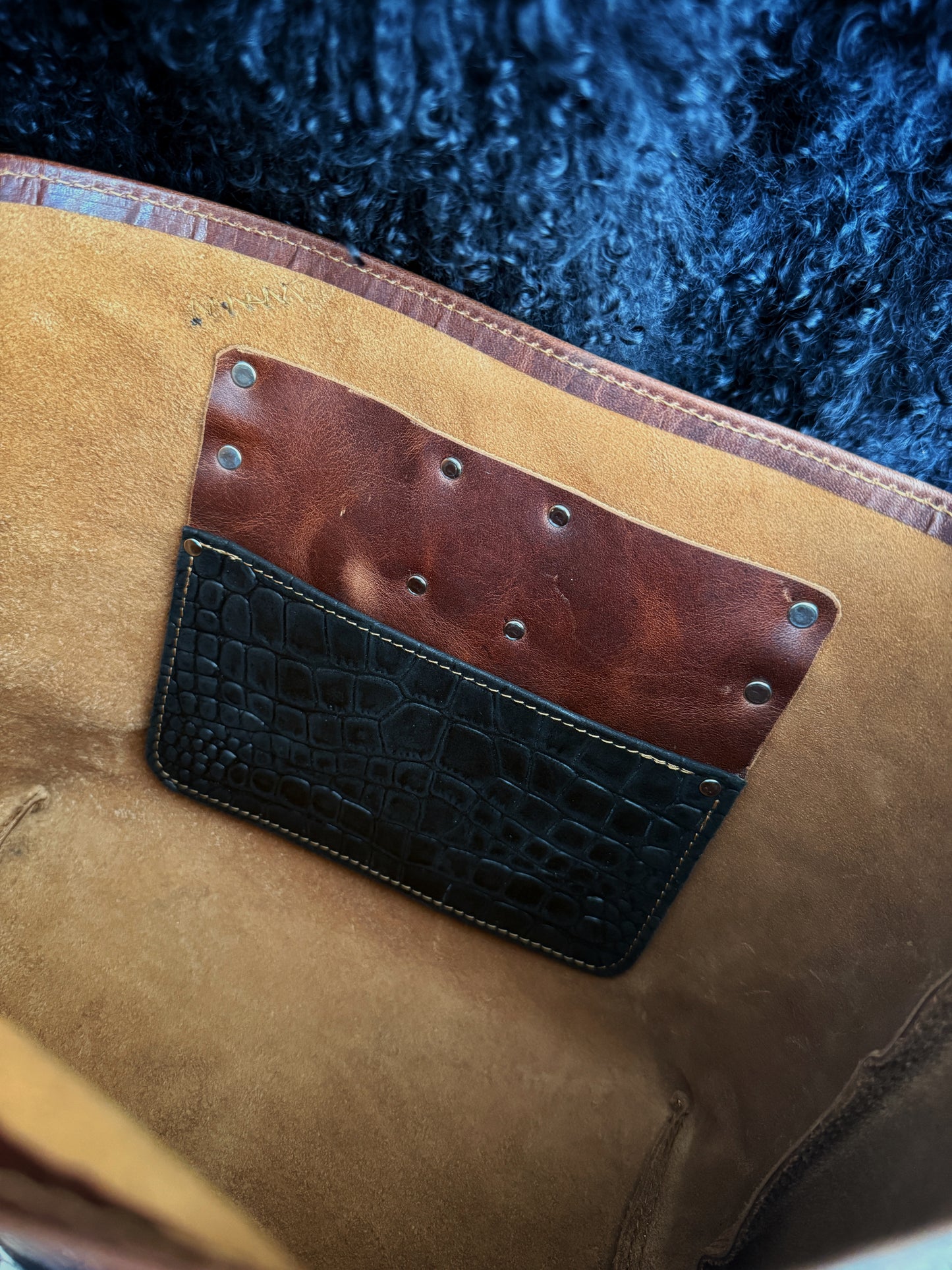 Dustwalker Tote - Small -Reddish Brown with Embossed Croc (Water Buffalo Straps) 217