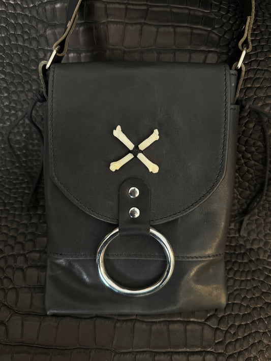 Small Night Rider Leather Crossbody Bag - Crossbones - Western Gothic Biker Purse | SoulBound Leather 216