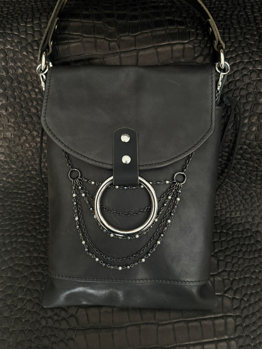 Standard Night Rider Leather Crossbody Bag - With Bag Charm - Western Gothic Biker Purse | SoulBound Leather 220