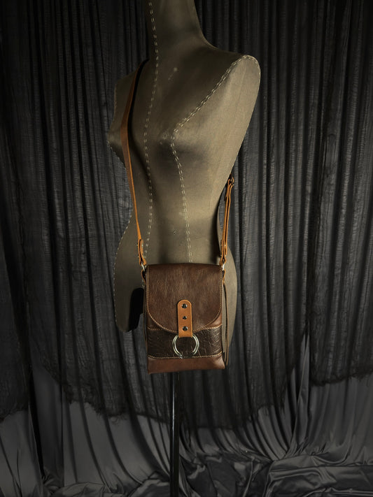 Small Night Rider Brown Leather Crossbody Bag - Western Gothic Biker Purse | SoulBound Leather 232