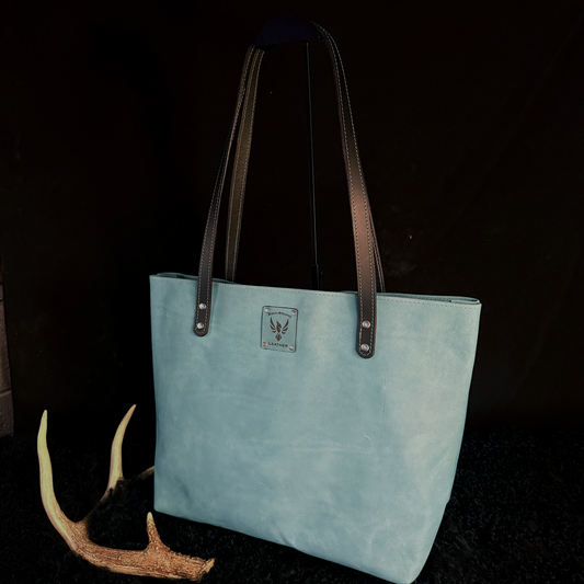 Dustwalker Tote - Slate Blue with Embossed Snakeskin Pocket and Midnight Black Accents #198